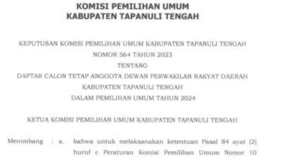 KPU Tetapkan 307 DCT di Tapteng: 47,06 Persen Keterwakilan Perempuan